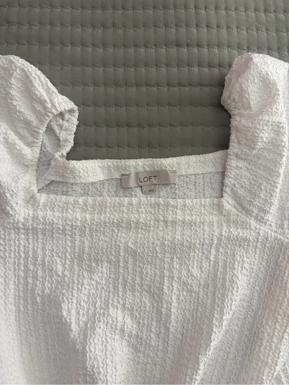 LOFT White Textured Tie-Knot Square Neck Puff Sleeve Top